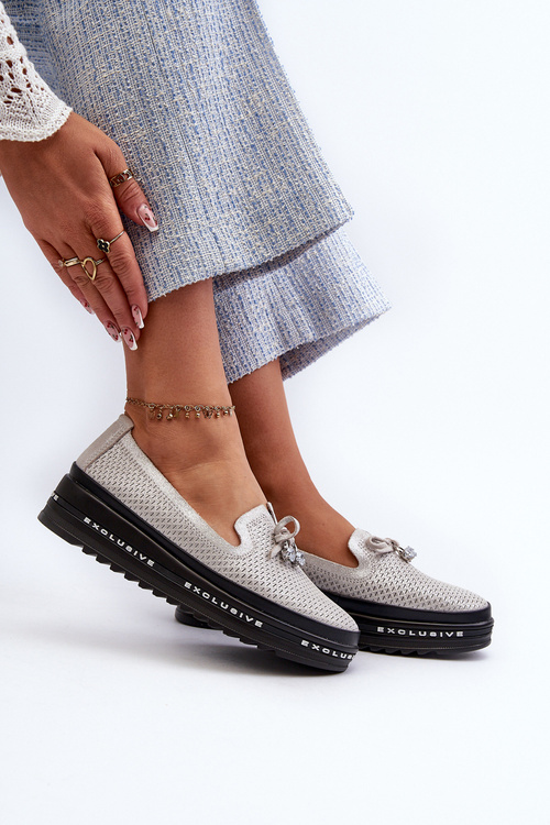 Lesklé Dámske Kozačky Z Kože Na Platforme S.Barski LR400 Strieborné