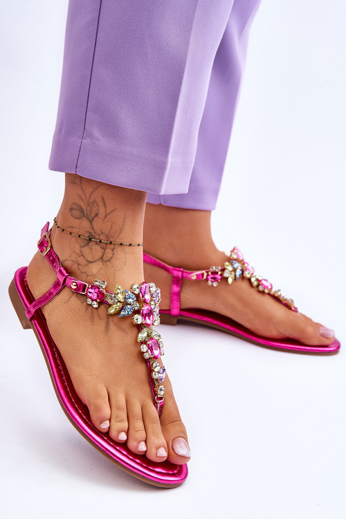 Dámske sandále flip -flops s kameňmi fuchsia lenisa