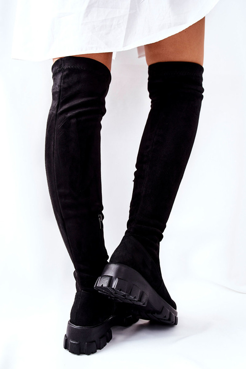 Semišové Kozačky Přes Kolena Černé Creen