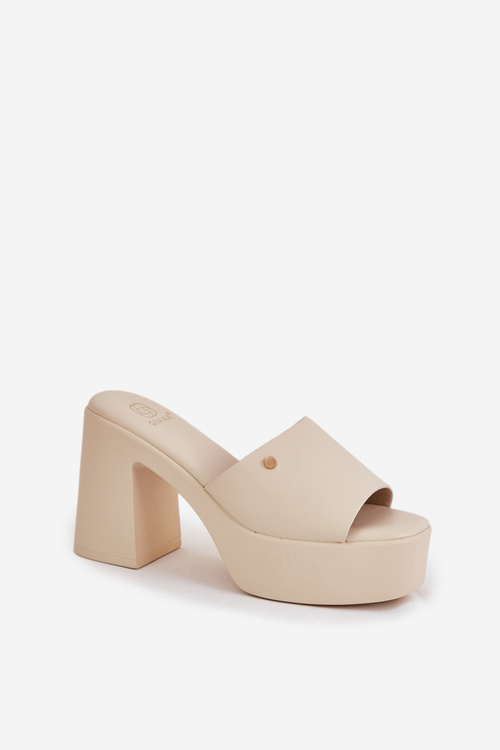 Dámské sandály z eko kůže na podpatku a platformě světle béžové Tamirella