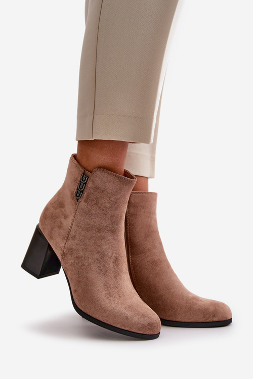 Zateplené Eko Semišové Dámske Čižmy Na Opätku Zapínanie Na Zips Hnedé Erillia