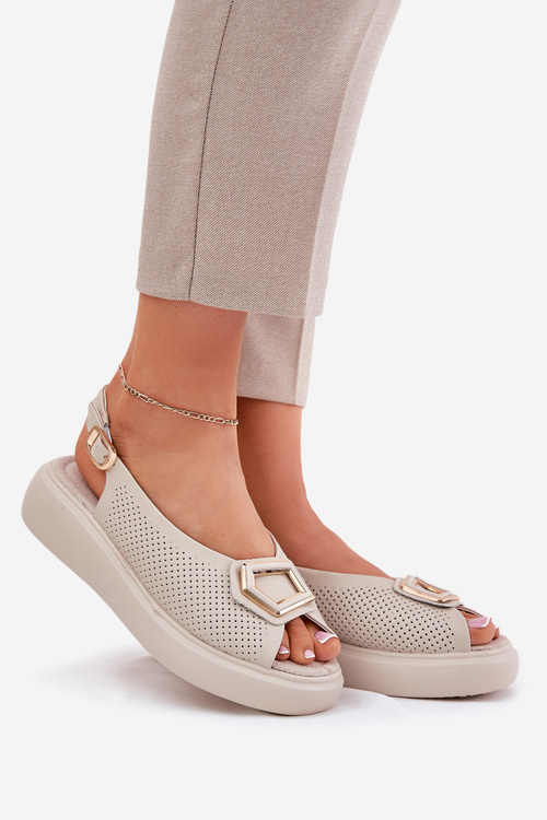 Dámské Kožené Sandály S Dekorací S.Barski LR51-786 Béžové