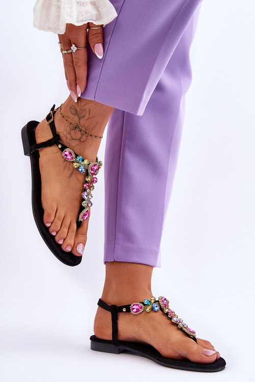 Semišové žabky S Kameny Černá Frency