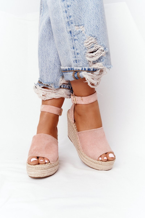 Klínové Sandály S Copánky Světle Růžové Makenna