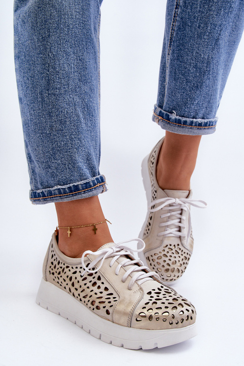 Kožené Polobotky Na Platformě Bežové Hypnosis