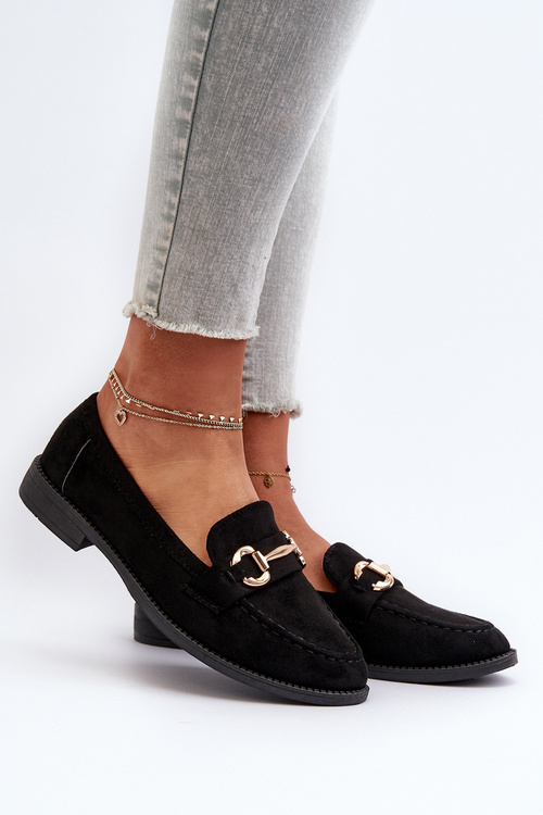 Dámske mokasíny na plochom opätku s ozdobou Čierne Aviole