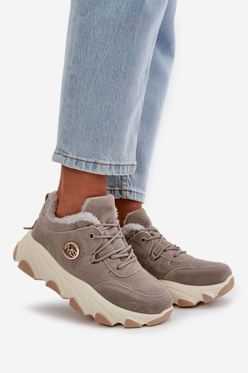 Zateplené Dámske Športové Topánky Na Platforme Šedé Bialoa