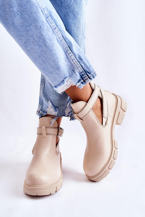 Dámské kožené kozačky s cvočky béžove Clares