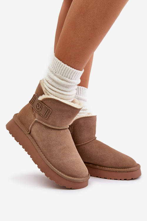 Kožené Semišové Sněhule S Kožíškem Vinceza 97951 Béžové