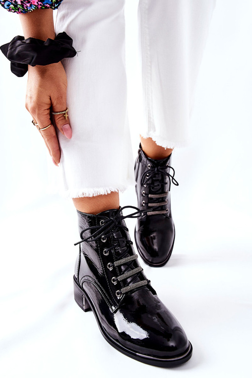 Klasické Dámské Teplé Boty Lakovane Černé Reflection