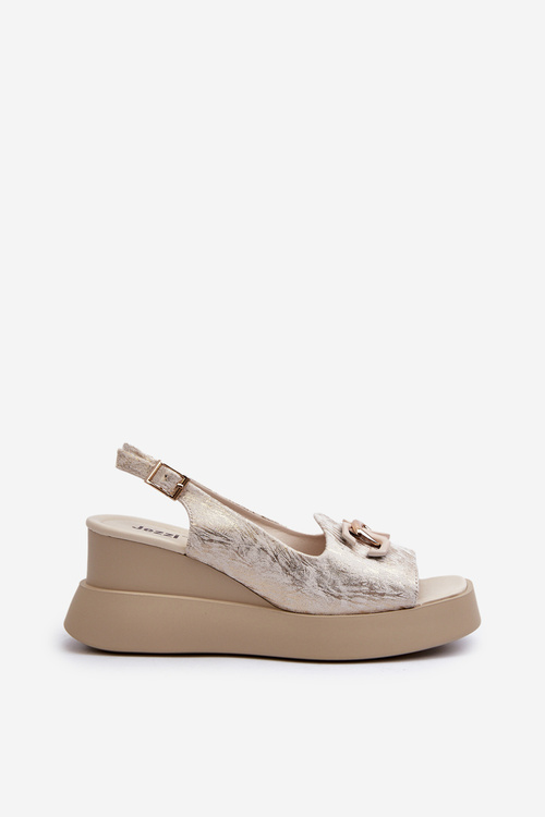 Dámske sandále na platforme a klinové podpätky s ozdobou zlaté Janesca