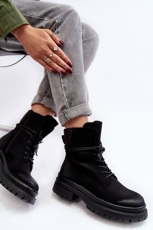 Dámské boty trapery na tlusté podrážce černé Narelona