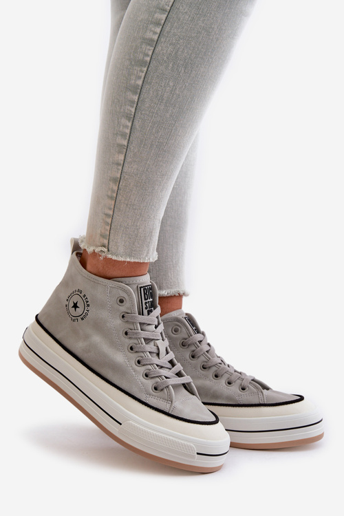 Zateplené dámské tenisky na platformě z eko kůže Big Star OO274070 šedé