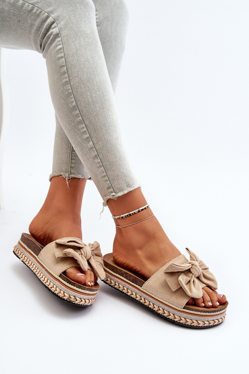 Dámské sandály na platformě s mašlí béžové Evatria