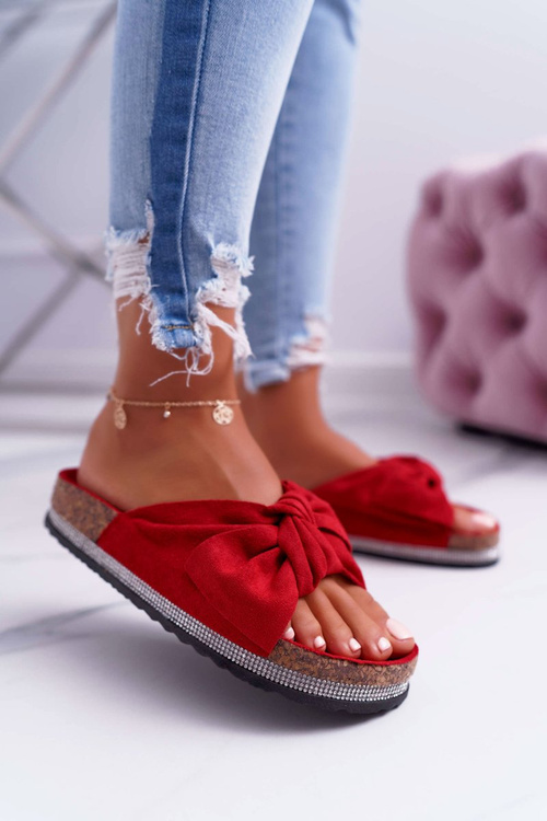 Ženské papuče na korku, kamienky Red Astria kamienok