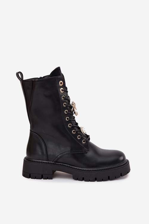 Dámské Botky Worker S Připínkami Zateplené Černé Lomina