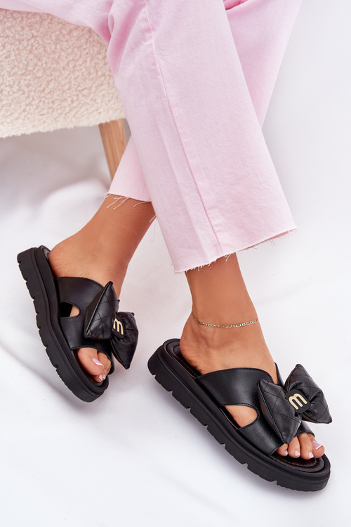 Dámské kožené sandály na platformě s mašlí CheBello 4647 černé