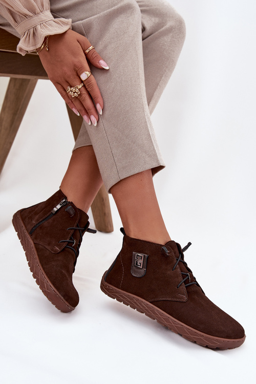 Semišové dámske mokasiny Barefoot s ozdobným detailom Zazoo 30072 čokoládové