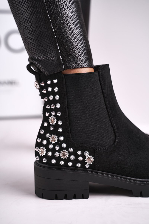 Dámské Kotníkové Boty Stříbrné nýty Černé Lady In Black