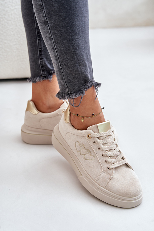 Dámské sneakers na platformě se srdíčky béžové Avirorae