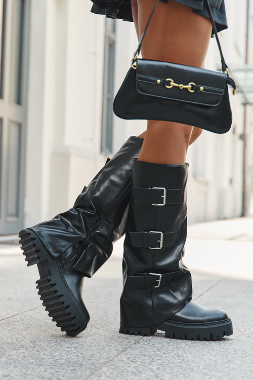 Zateplené dámske čižmy so striebornými klipsami Čierne Isavine