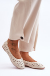 Otvorené lesklé dámske béžové vizionárske baleríny