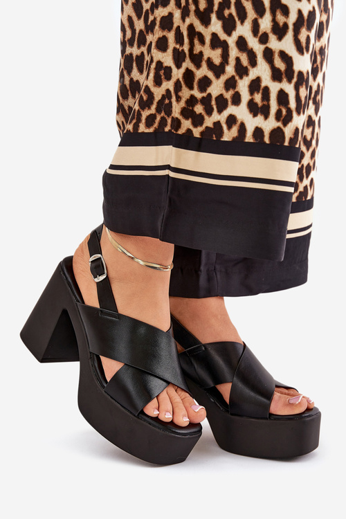 Dámské Sandály Na Podpatku A Platformě Z Eko Kůže Černé Annavin