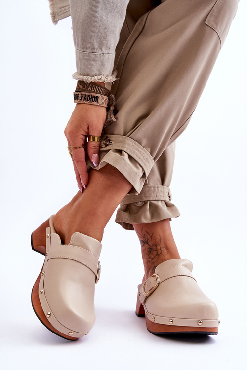 Dámské kožené pantofle Clogs Béžové Fanett