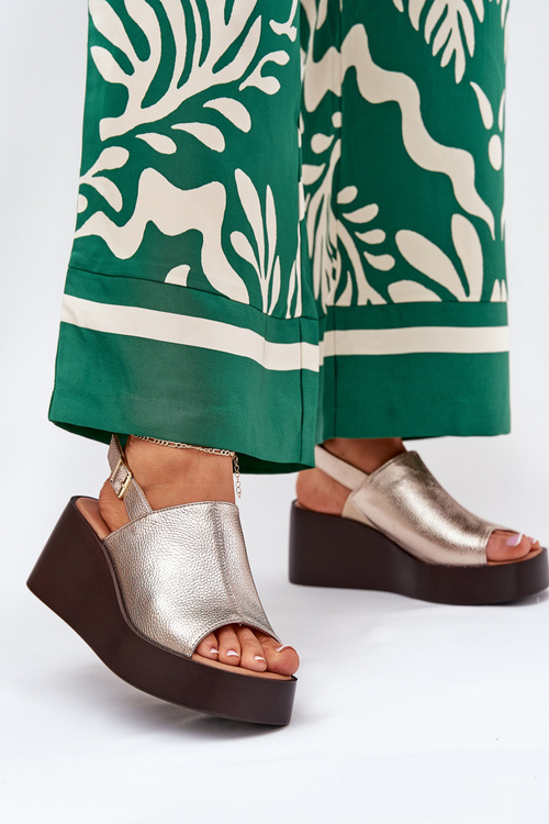 Dámské Sandály Z Eko Kůže Na Platformě A Klínu Zlaté Leaniria