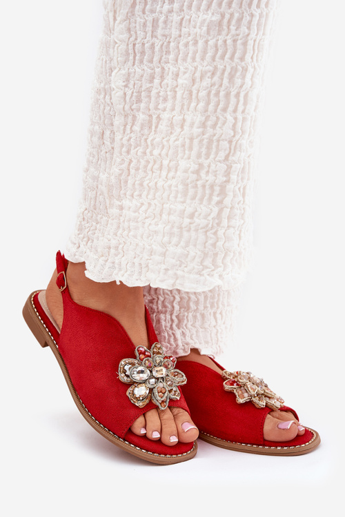 Dámské Sandály Na Plném Podpatku S Ozdobou S.Barski KV27-001 Červené