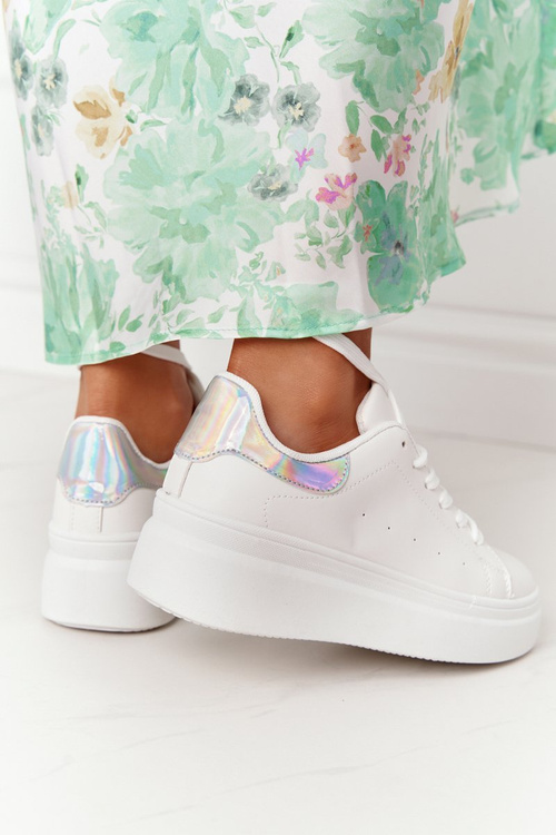 Dámská Sportovní Obuv Sneakers Na Platformě Bílé-Stříbrné Shine Bright