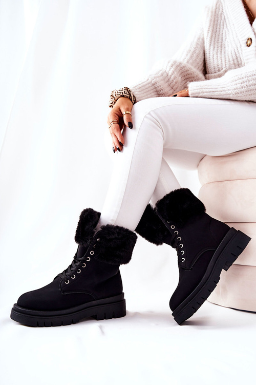 Kožené boty s kožešinou Černé Farley