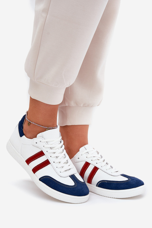 Zazoo N1068 Kožené Nízké Tenisky Dámské Bílá-Námořnická Modrá