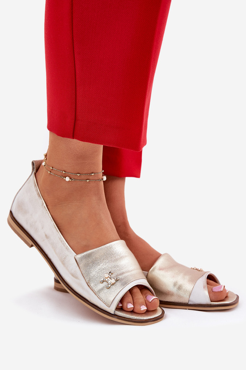 Kožené Elegantné Baleríny S Odkrytými Prstami Zazoo 1865 Zlatý Ošúchaný