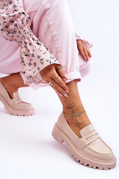 kožené nazouváky na platformě Béžové Riverside