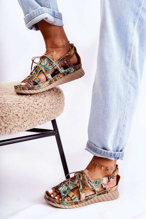 Dámské kožené sandály se suchým zipem 05375-09 Zelená