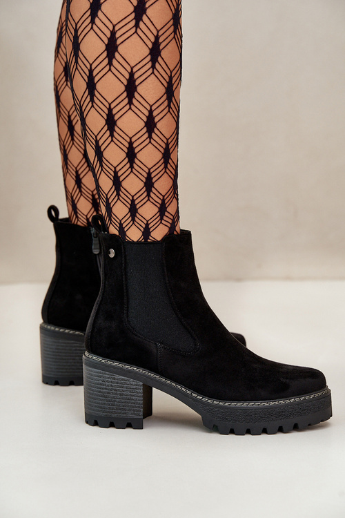 Dámské Botky Zateplené Na Podpatku Eko Semišové Černé Irissinae