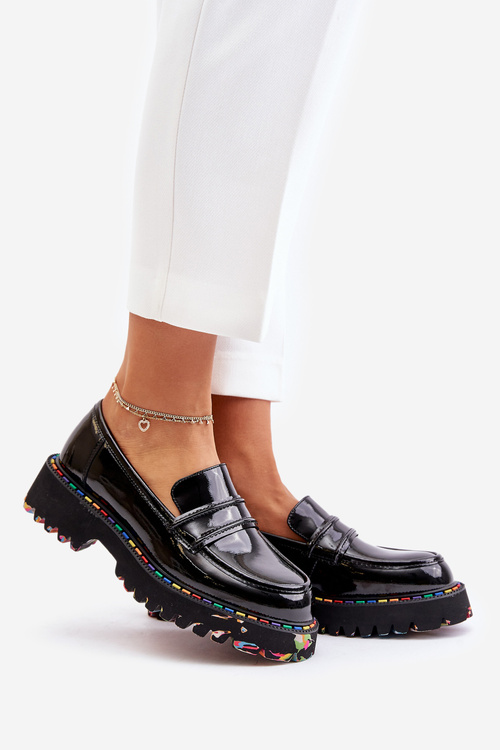 Masivní dámské lakované mokasíny černé Artiker 55C0489