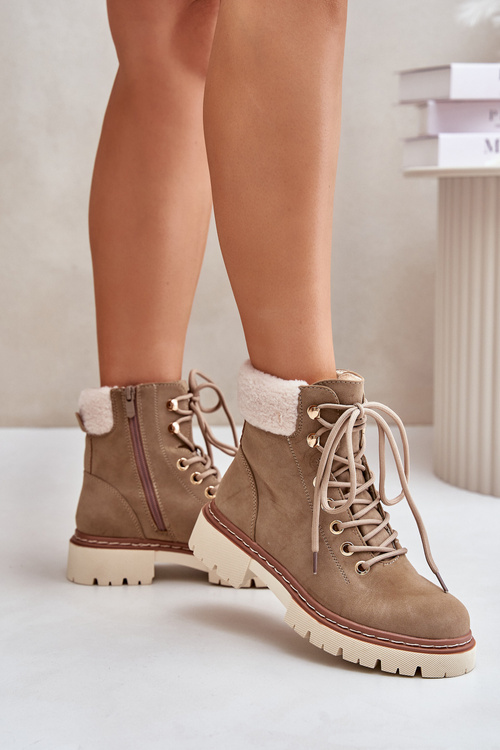 Zateplené kotníkové boty dámské na zip khaki Ferelia