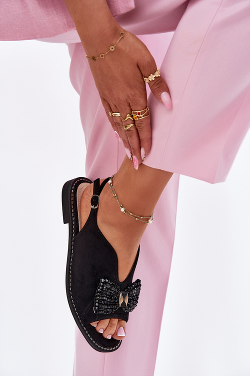 Dámske Sandále S Mašľou Na Plochoském Opätku S.Barski KV51-014 Čierne