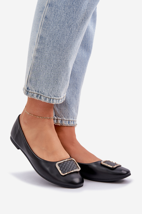 Eko kožené baleríny so zdobením čierne Tulnelia