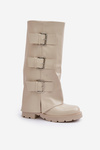 Zateplené čižmy S Ohnutým Zvrškom A Sponami Svetlo Béžové Cialetta