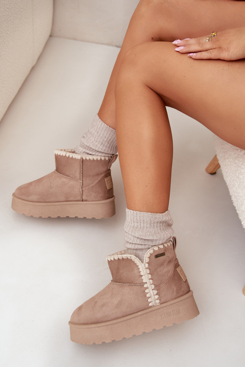 Dámske Snehule Na Platforme S Prešívaním Big Star SS274129 Béžové