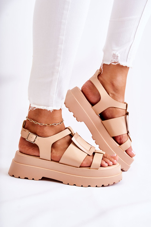 Dámské kožené sandály na platformě Tmave béžové Corene