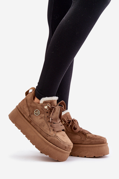 Zateplené dámské sneakersy na platformě hnědé Velarisea