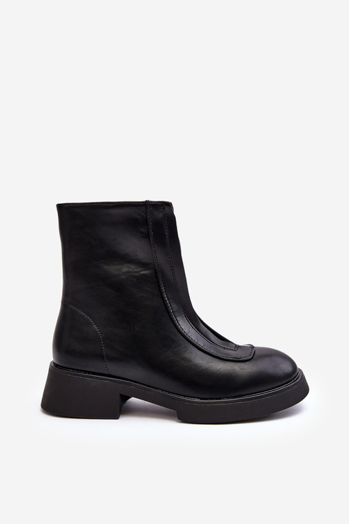 Dámské černé kotníčkové boty na plochém podpatku s zipem Elkasa