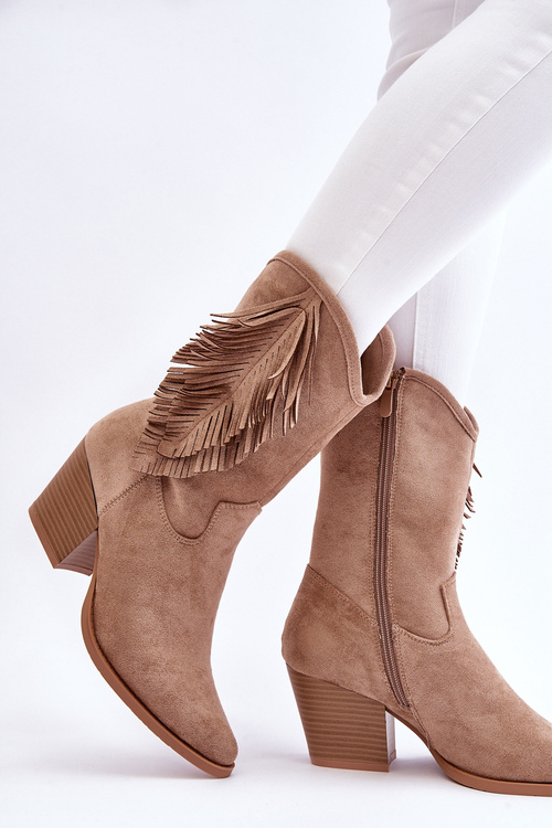 Nízke semišové topánky žien béžové kovbojské topánky