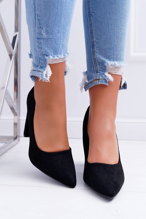 Dámské Lodičky Na Podpatku Semišové Černé Strawberry