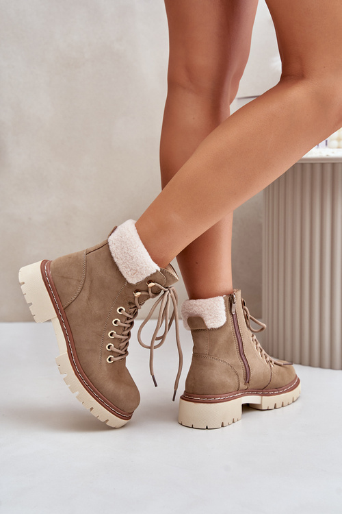 Zateplené kotníkové boty dámské na zip khaki Ferelia