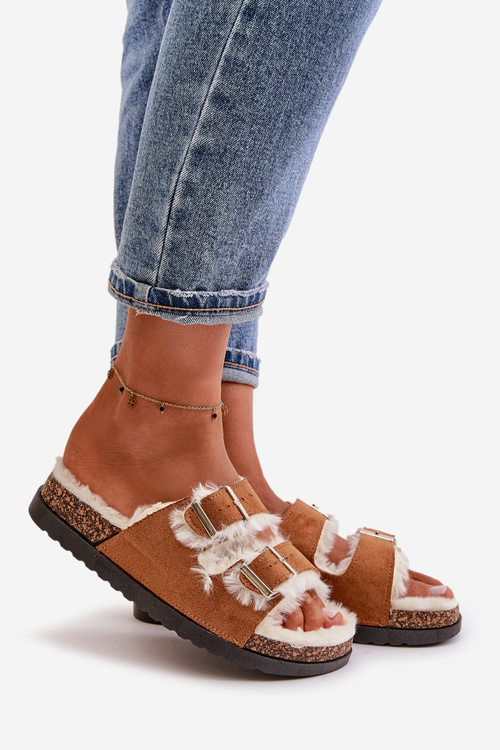 Dámske Papuče S Prackami A Kožušinou Camel Ezilena